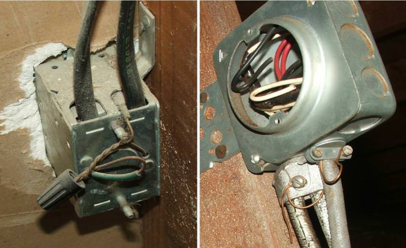 60's vintage wiring with the ground wire terminated outside the box