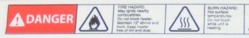 Typical heater warning label